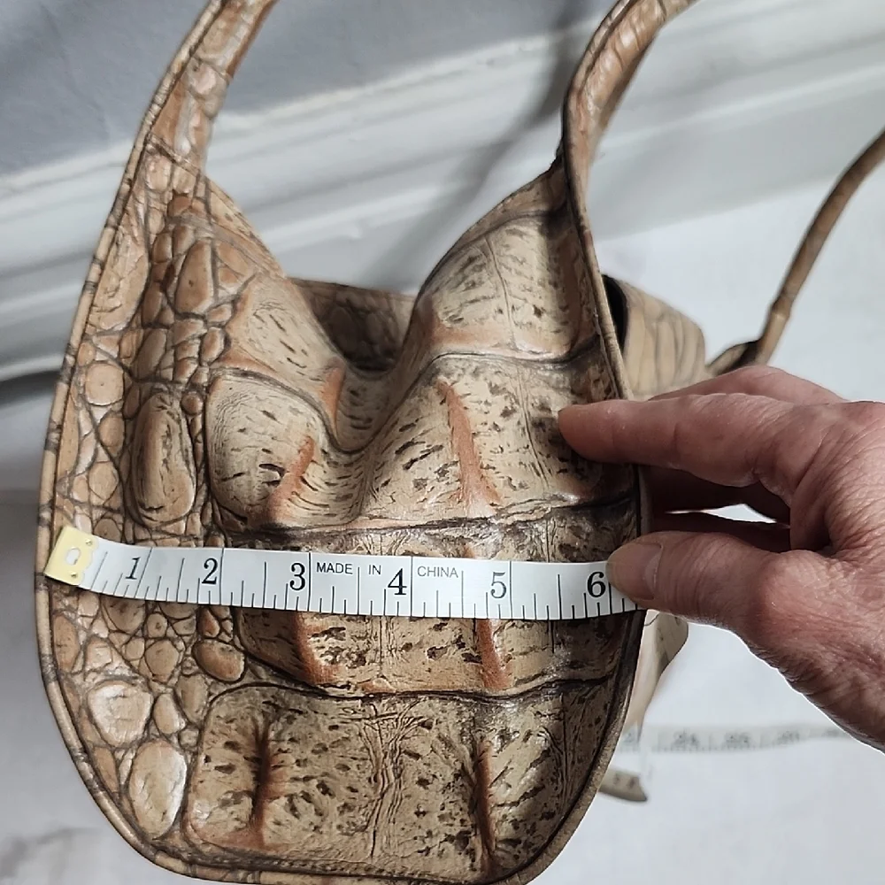 Brahmin Tan Croc-Embossed Leather Shoulder Bag with Goldtone Hardware Medium